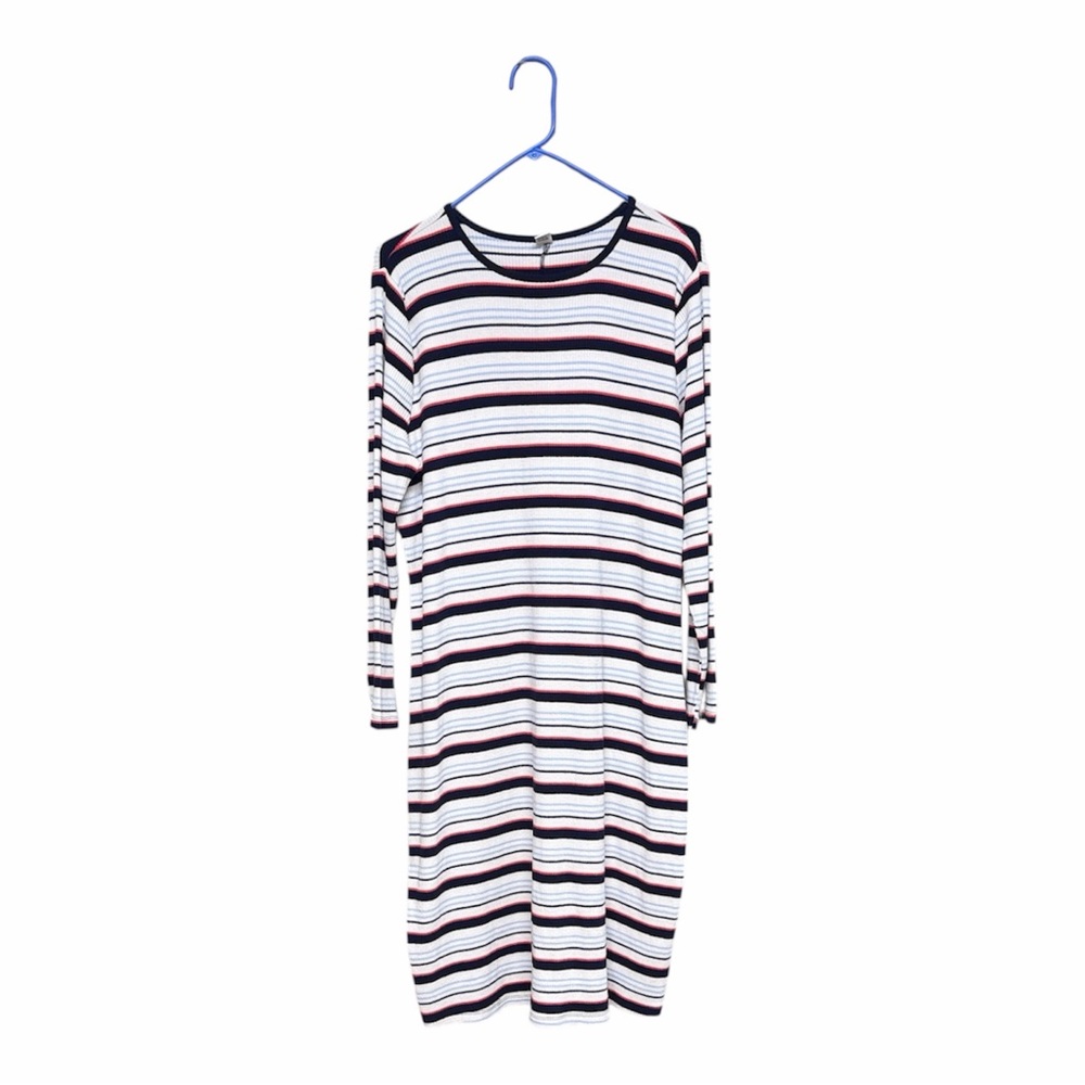 Old Navy White Navy Red Stripes ribbed Long Sleeve Midi dress size XL NWT